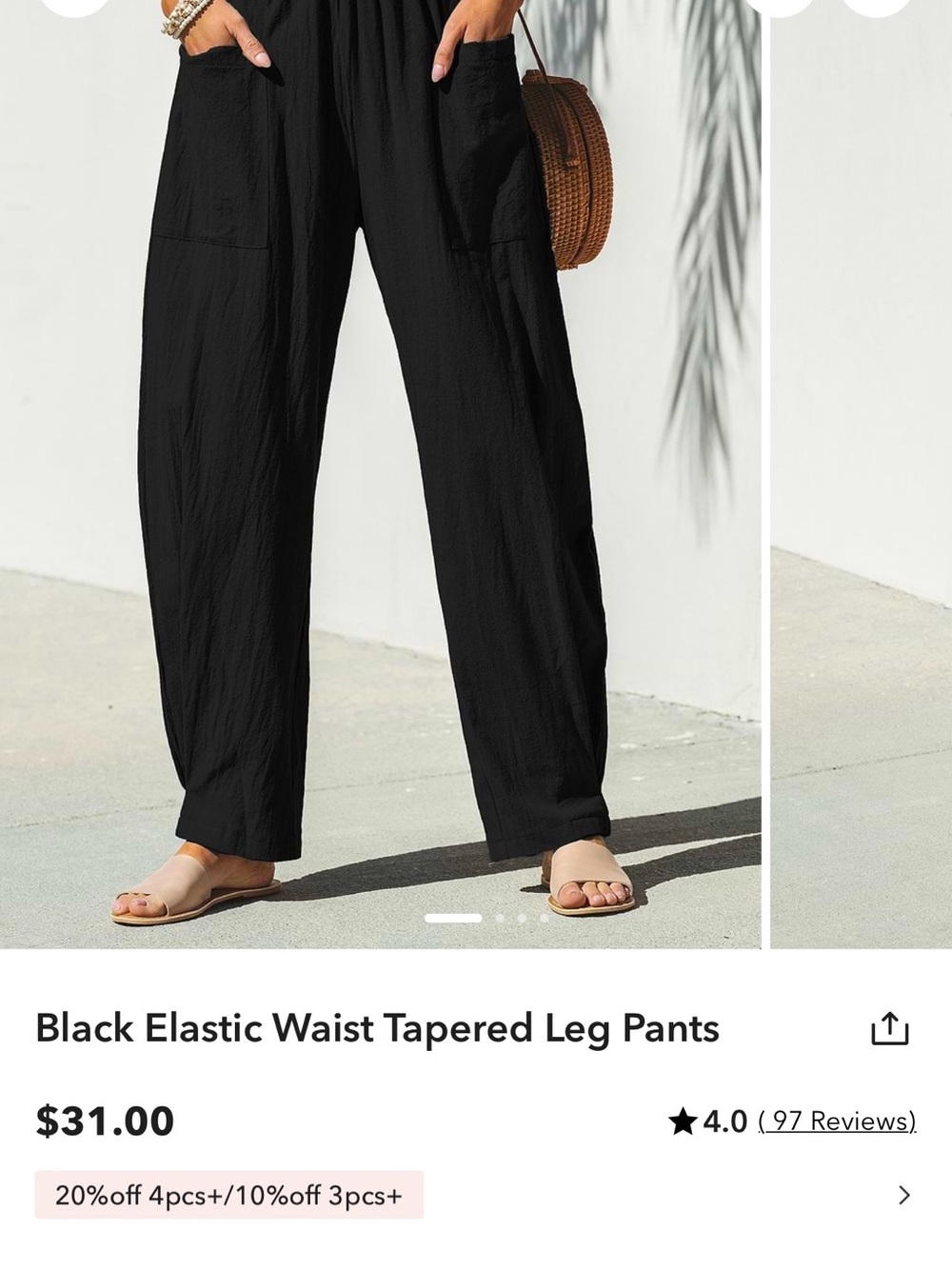 CUPSHE Black Elastic Waist Tapered Leg Pants